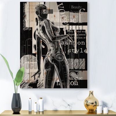 Corps de cyborg monochrome I - impression moderne sur bois de pin naturel