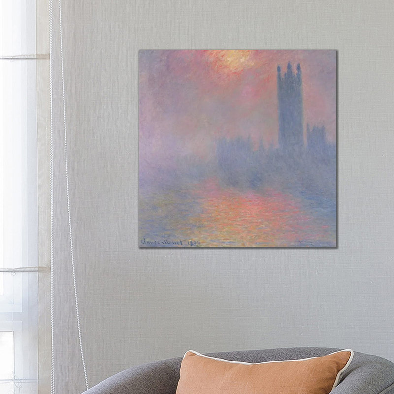 Les chambres du Parlement, Londres, avec le soleil brisant à travers le brouillard, 1904 - Giclée sur toile tendue avec châssis