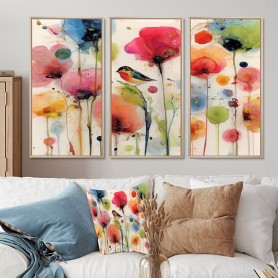 «Watercolor Poppy Gardens - Poppy Large», ensemble de reproductions d'art mural