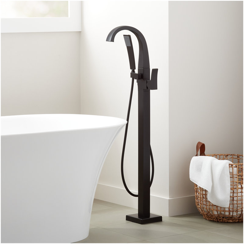 Vilamonte Freestanding Tub Faucet with Hand Shower and Rough-In Valve Less Stops - Matte Black, Matte Black