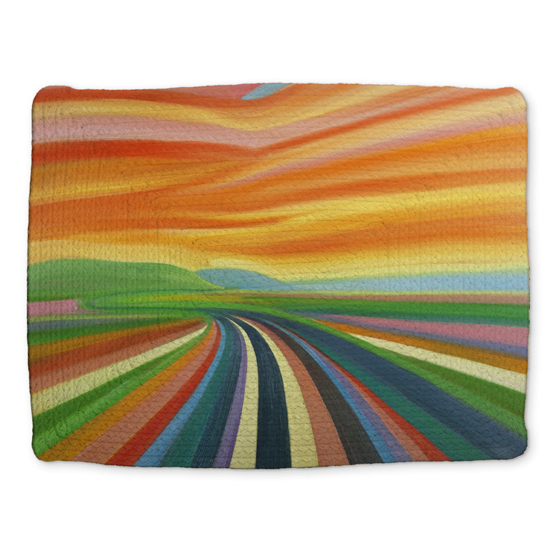 Colorful Road Mountain Placemat - Blue Braided Polyester Decor