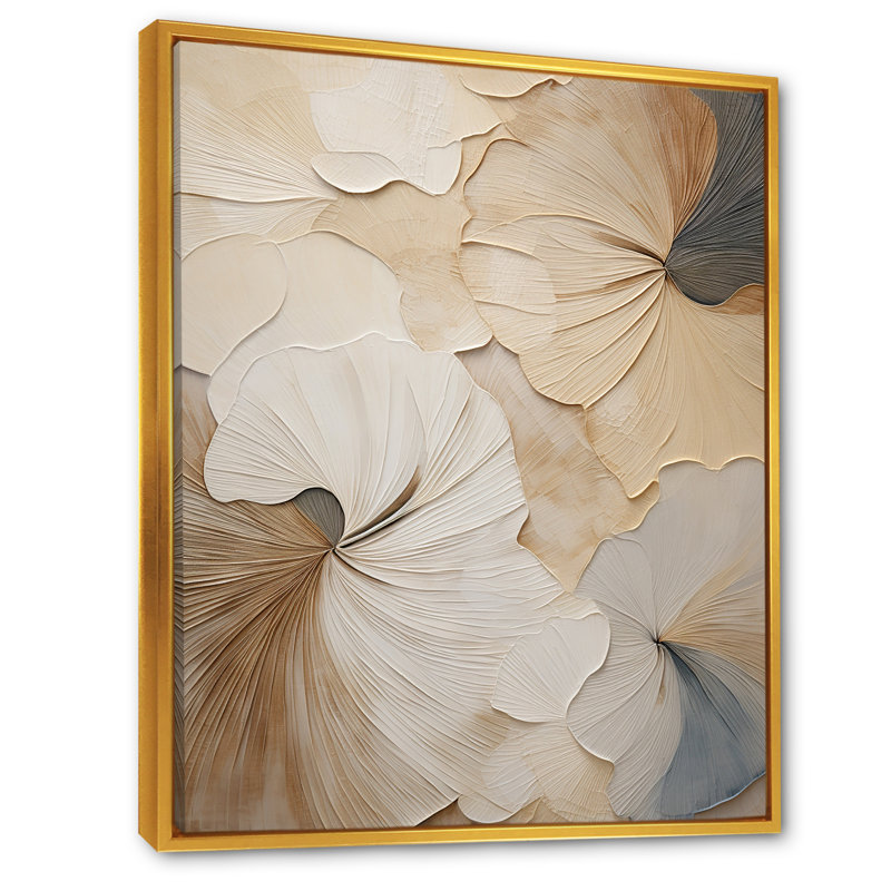 Beige and Gold Framed Minimalist Floral Canvas Print
