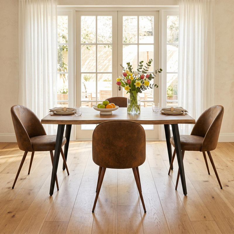 Ensemble de salle à manger moderne 5 pièces avec table à bords ondulés 63 po Shivani, Brun clair, Vintage/Brown