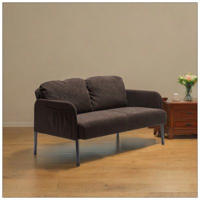 Canapé 2 places moderne en tissu de polyester brun, parfait pour les petits espaces et la détente dans les salons et les chambres