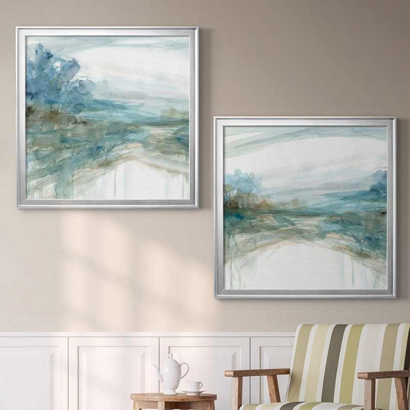 Shimmering Treeline I - ensemble de 2 reproductions d'art, H 34,5 po x l 69 po x P 1,5 po, Toile encadrée argentée