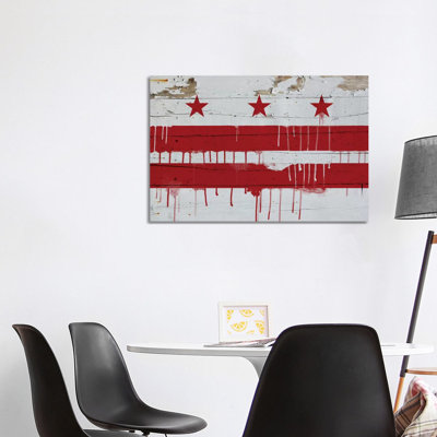 Washington, D.C. Paint Drip City Flag on Wood Planks 1 Piece Wrapped Canvas Painting