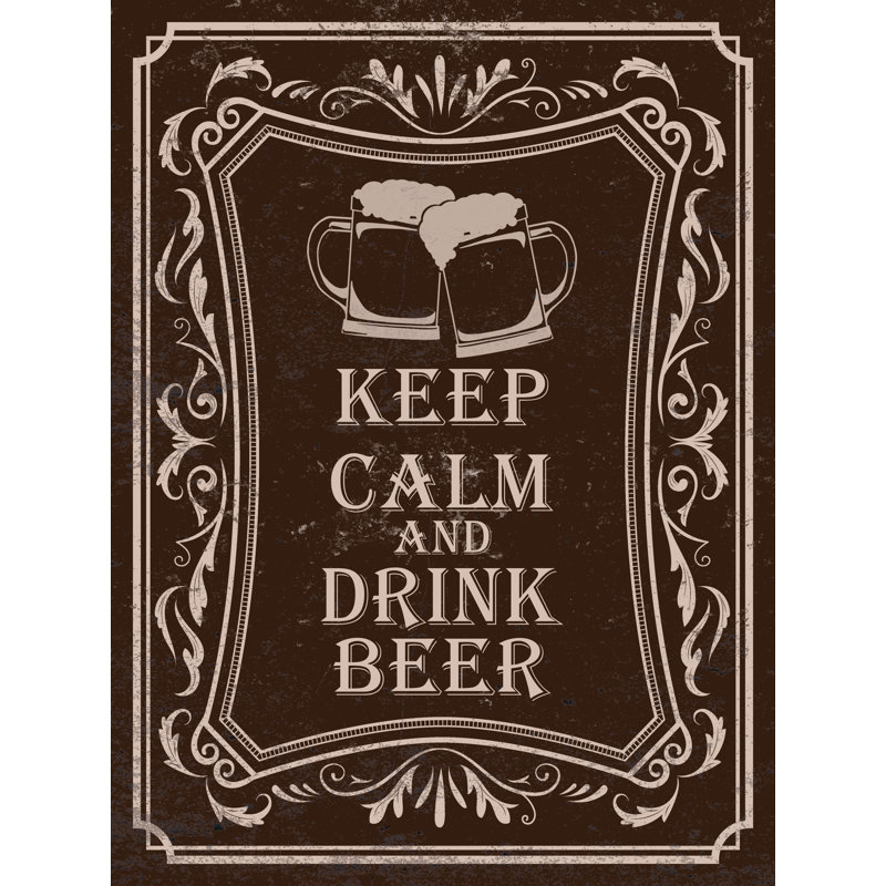 Keep Calm Beer - Textual Art Print, 46 cm H x 30 cm W, Black Floater Framed