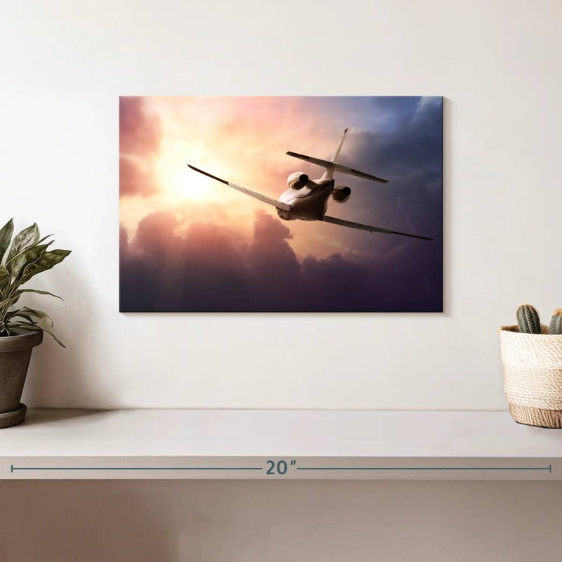 Avion Mehar au coucher du soleil, H 8 po x l 12 po