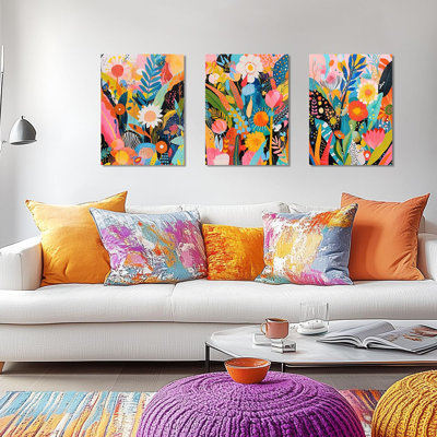 Henri Matisse Wall Art Set Of 3, Colorful Floral Wall Decor, Flower Market Poster Painting Canvas Prints, Vibrant Abstract Botanical Art For Nursery Bedroom,Bathroom Framed 16"X24"X3