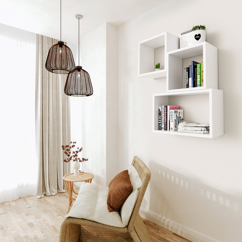  Wall Mount Cube Shelf Set Of 3,Floating Cube Shelves For Space Discovery, White, White