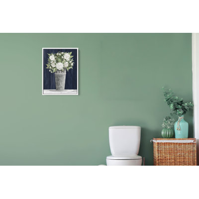 'Punched Tin White Floral' by Cindy Jacobs, White & Blue Floral Fine Art Gallery Canvas Print