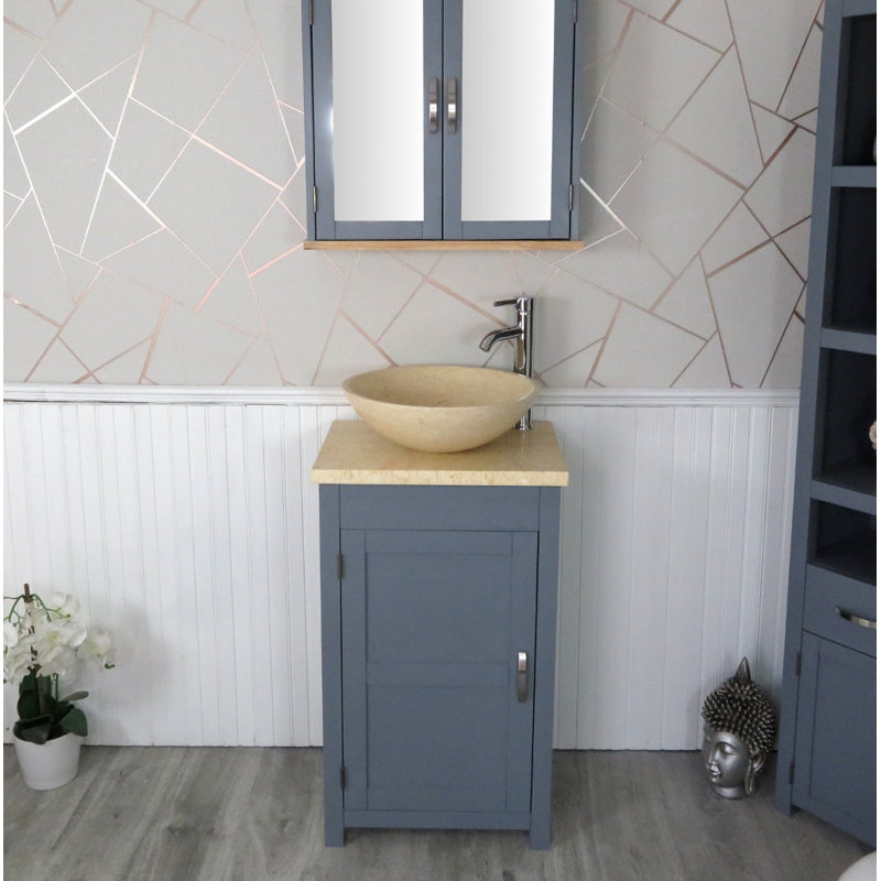 Scoggins 515mm Single Bathroom Vanity with Vessel Stone Basin, Grey