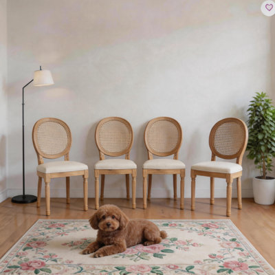 Ensemble de 4 chaises de salle à manger style français avec dossier en rotin rétro