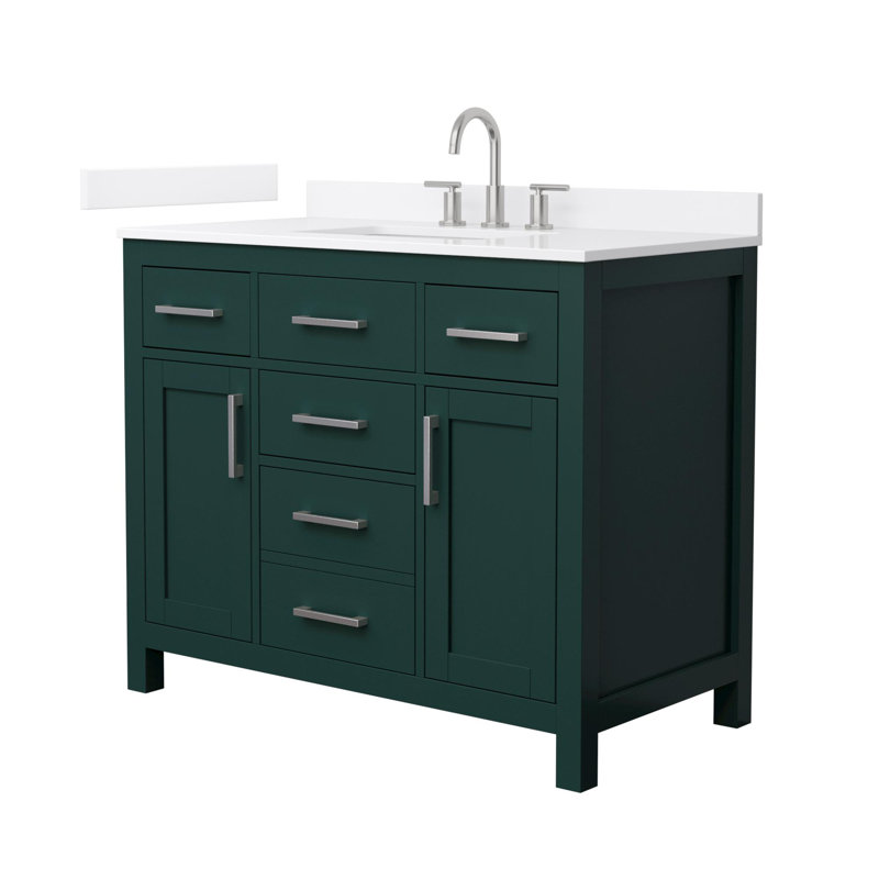 Beckett 42" Freestanding Single Bathroom Vanity with Quartz Top, White Quartz, Green, Brushed Nickel