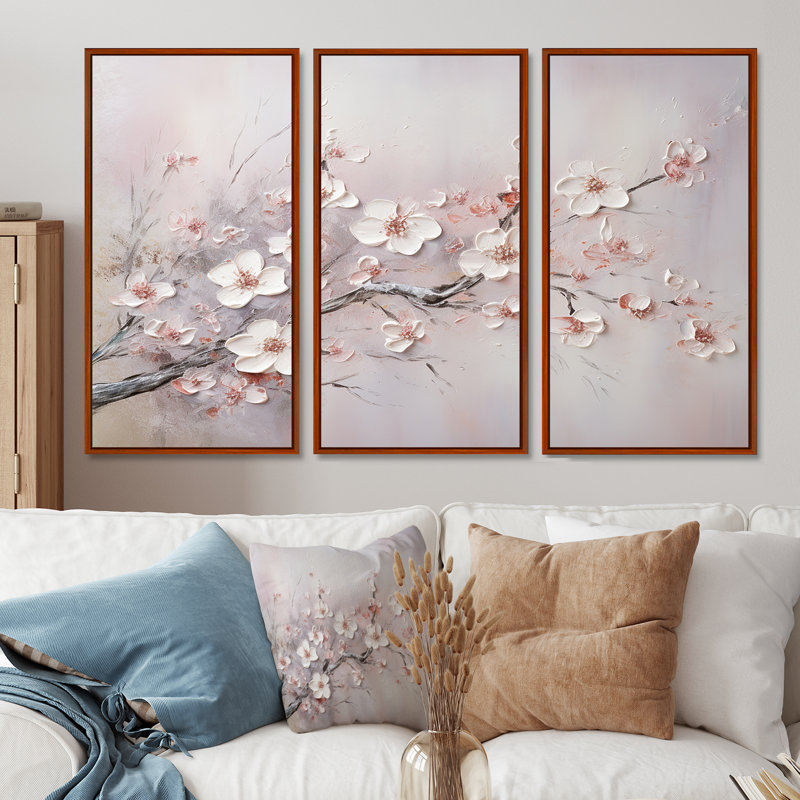 Ensemble de salon Gonsales - Fleurs, art mural, H 32 po x l 48 po x P 1 po, Cadre flottant brun