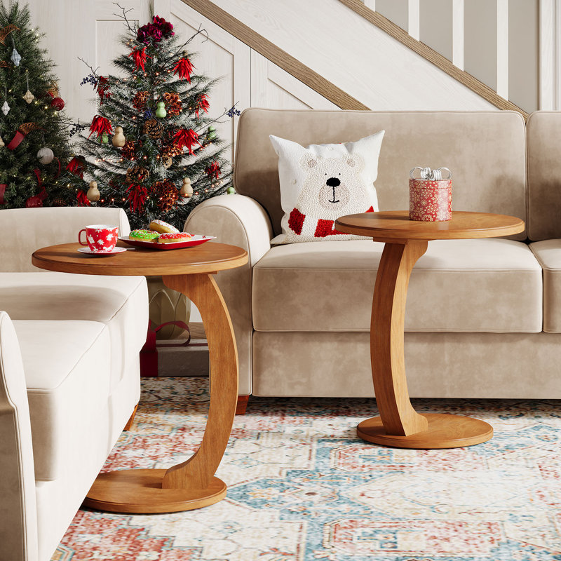 C-Shaped Side Table for Sofa, Modern Round End Table, Small Tray Table for Living Room, Bedroom