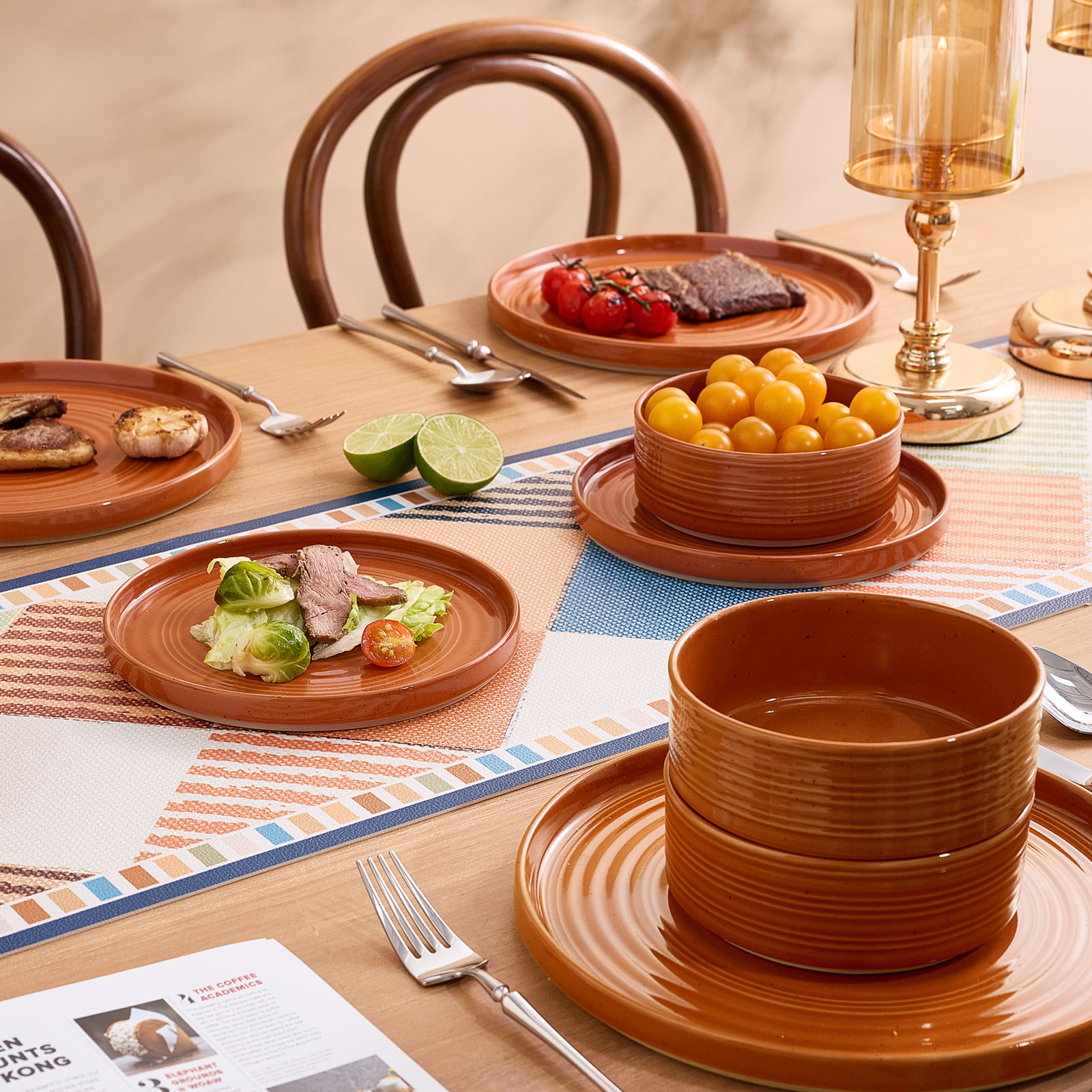 Zaiden Stoneware Dinnerware Set, Terracotta