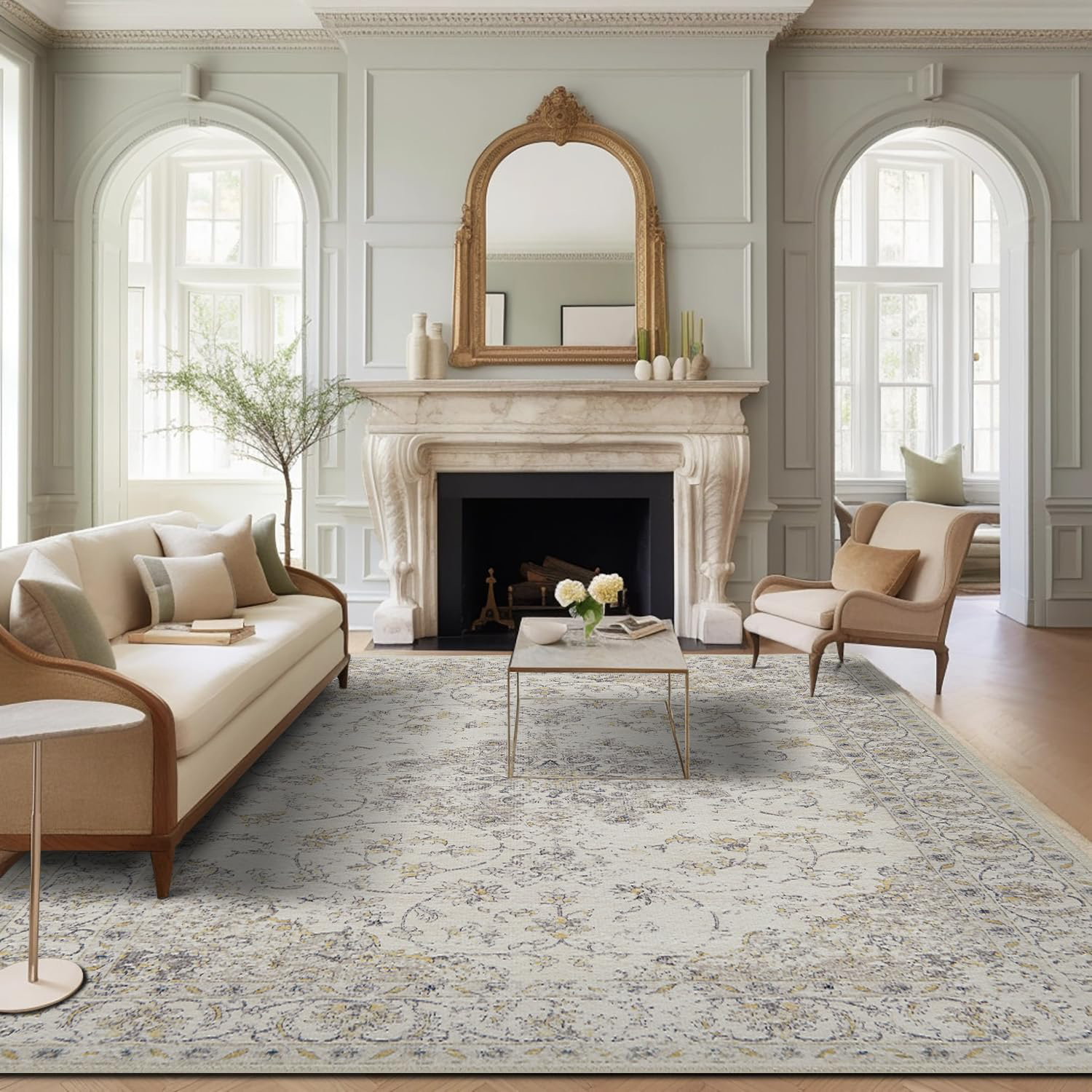 Charlton Home® Vintage Floral Print Non Slip Indoor Boho Washable ...