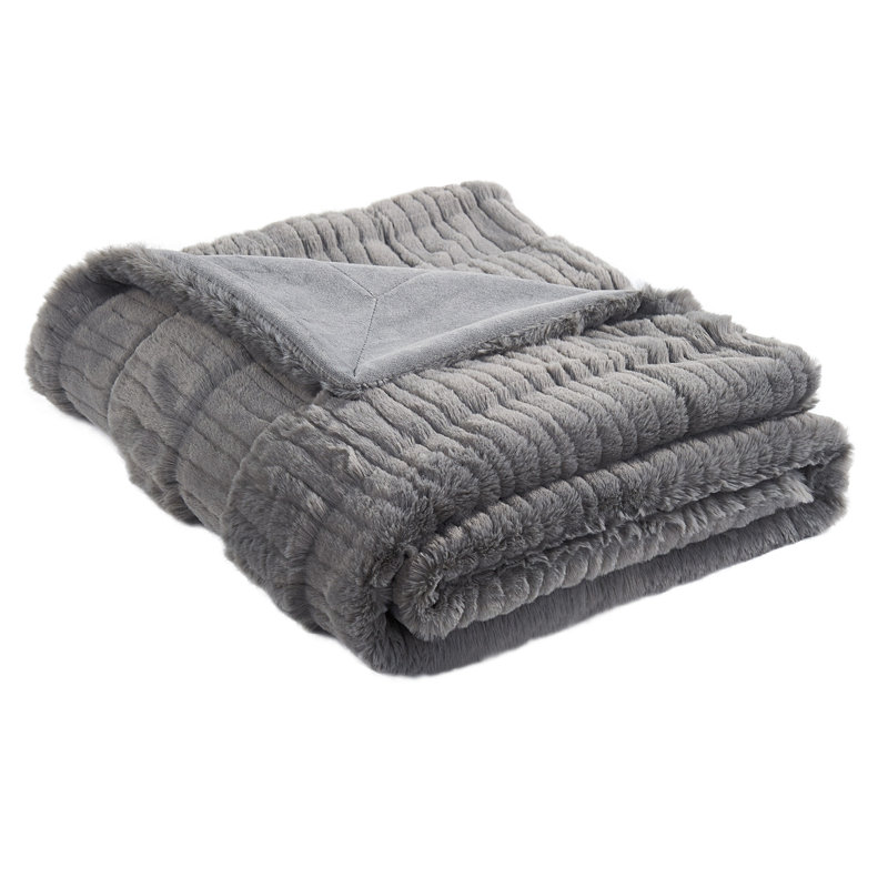 Sculpted Stripe Faux Fur Throw, Gray