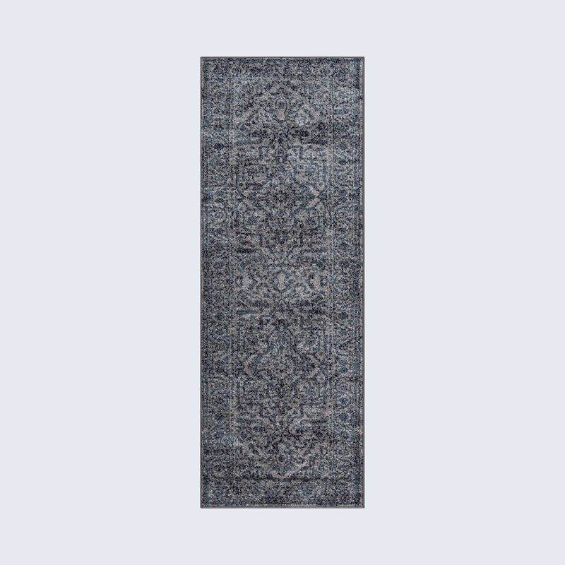 Ingrid Machine Woven Oriental Navy Area Rug, Runner 2'7" x 7'3"