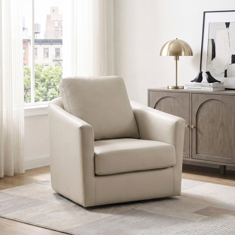 Fauteuil pivotant moderne, revêtement en cuir taupe, confort luxueux, meuble en bois massif, 1 pièce, Taupe