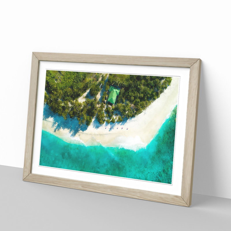 Above A Beach In The Maldives - Picture Frame Photograph Print, 62cm H x 87cm W x 2cm D, Oak