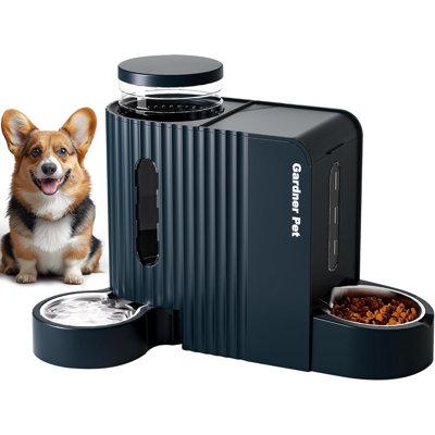 6L Large Capacity Pet Automatic Gravity Food Feeder and Water Dispenser 1.8 Gallons*2 Stainless Steel Two-in-One Set,Blue