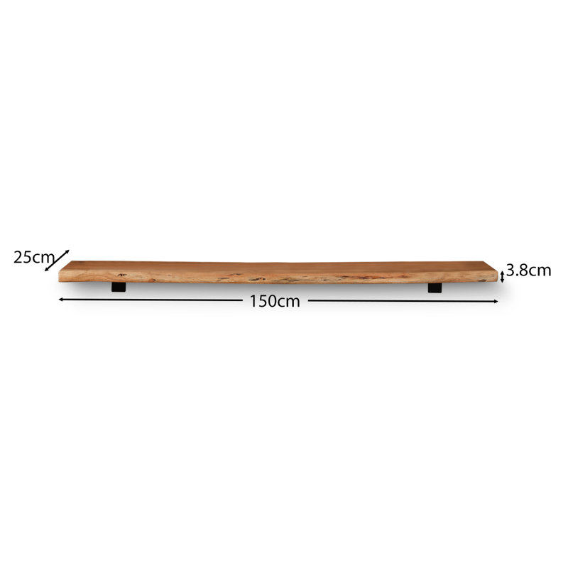 Wall Shelf - Natural Acacia, 3.8cm H x 150cm W x 25cm D