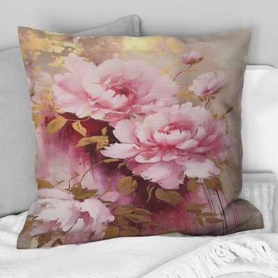 Pink And Gold Peonies In Radiance - Peonies Printed Throw Pillow