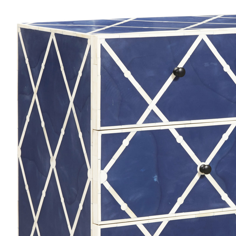 Navy Blue and White Mango Veneer 3-Drawer Accent Chest