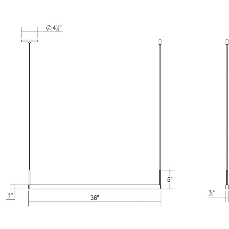 Luminaire suspendu à une face DEL Thin-Line, Aluminium satiné brillant, 3000 K, H 5 po x l 36 po x P 0,75 po
