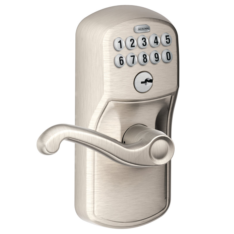 Flair Keypad Lever with Plymouth Trim, Satin Nickel
