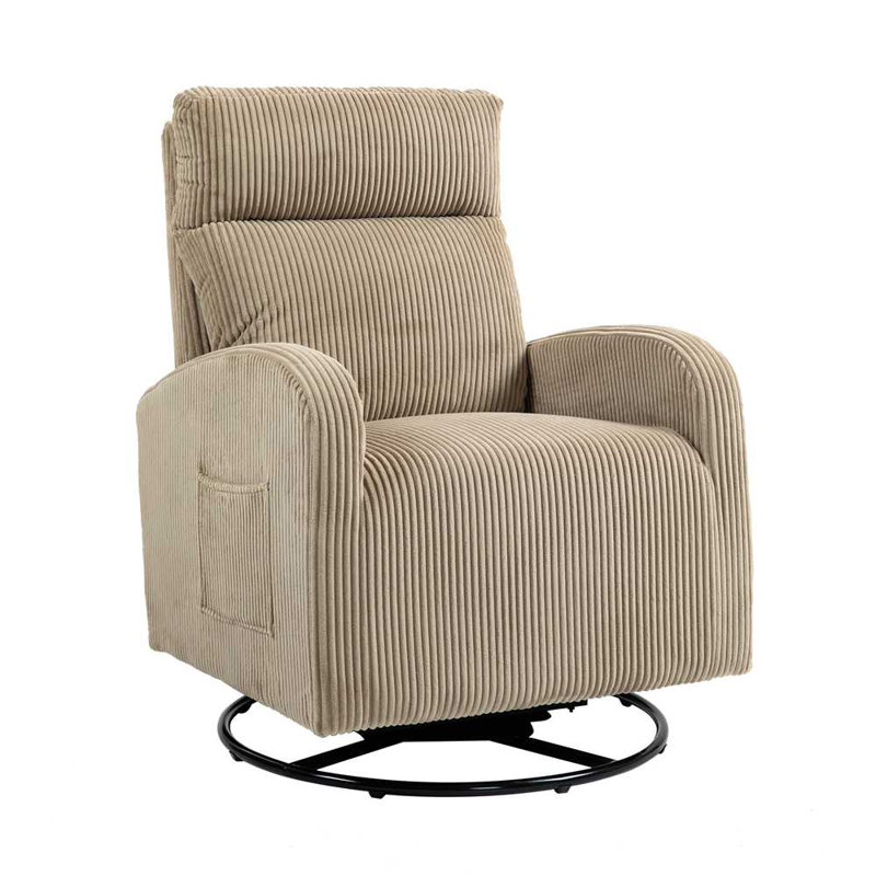 Upholstered Swivel Glider Rocking Chair, Light Brown Corduroy