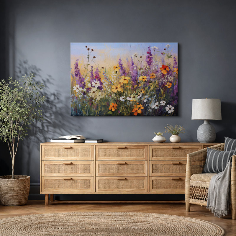 Vibrant Wildflower "Bright Purple Lavender Flowers Artwork, Country Rustic Botanical Floral Farmhouse Wall Pictures, Large Framed Canvas Giclee Print Wall Art"