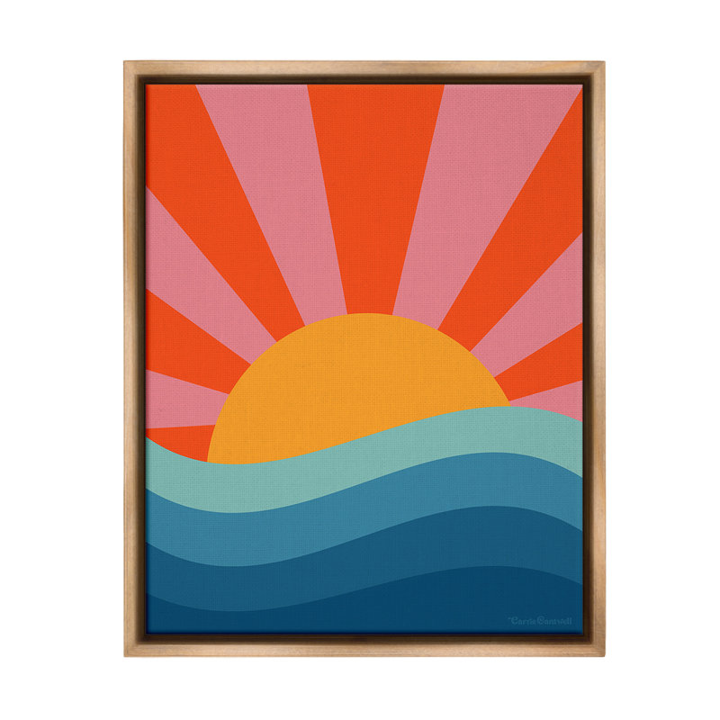 "Sun Rays On Sea" par Carrie Cantwell sur toile, Cadre flottant orme Montalcino, H 21 po x l 17 po