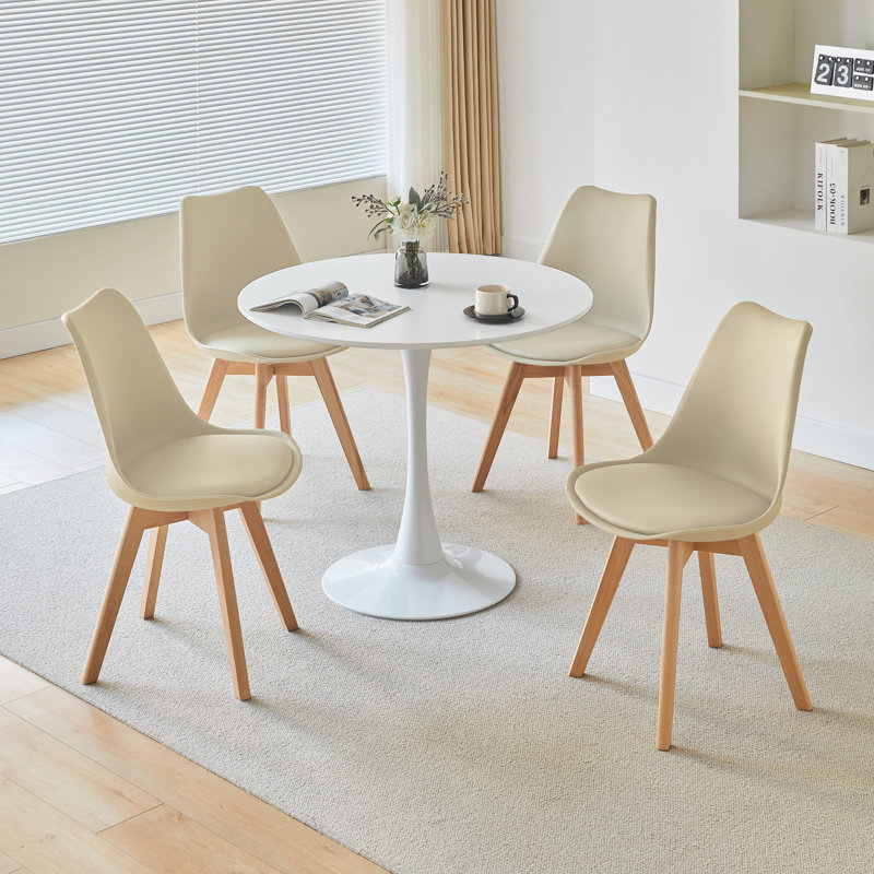 Delran Round Metal Base Dining Table, White