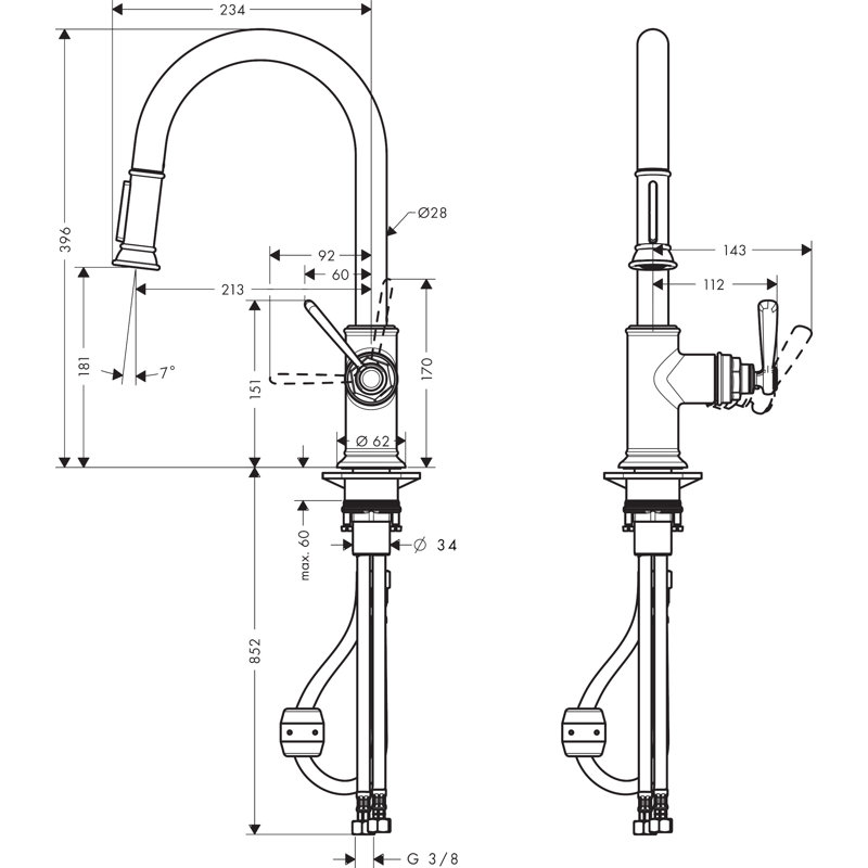 AXOR Montreux 2-Spray Prep Kitchen Faucet with Pull-Down, 1.75 GPM, Polished Nickel