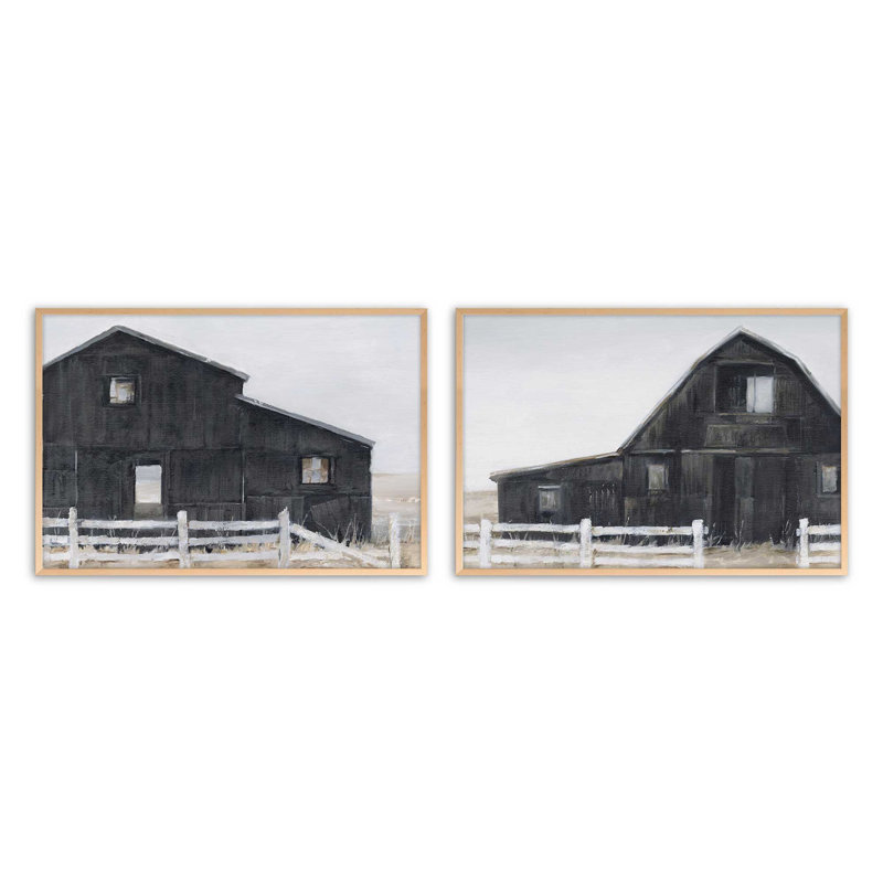 Weathered Barns, ensemble de 2 impressions dans un cadre, Érable brut encadré, H 25,5 po x l 73,5 po x P 1,25 po