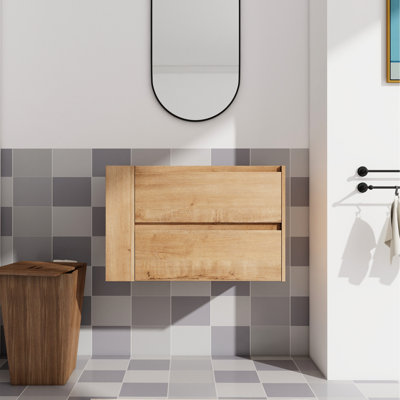Meuble-lavabo mural 30 po, tiroir à fermeture en douceur, imitation chêne