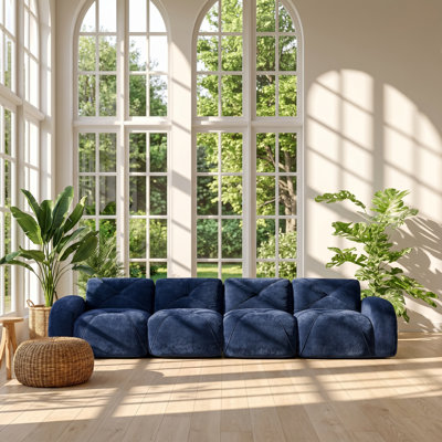 Canapé modulaire en velours sans os capitonné l 140 po x P 40 po Aurelia