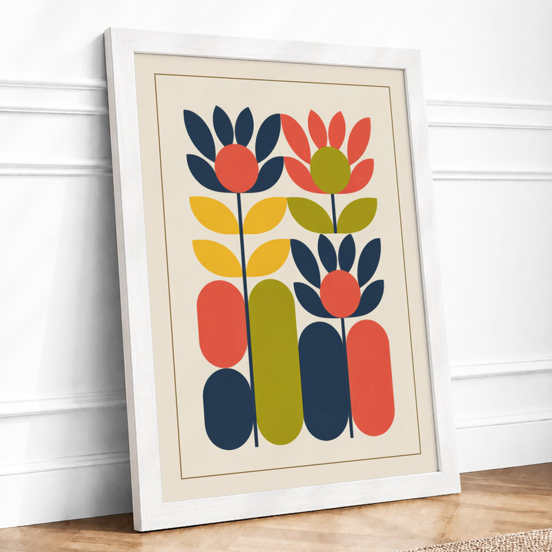 Modernist Flower Study Mid-Century - Framed Print, A3 - 42.0 x 29.7 cm, White