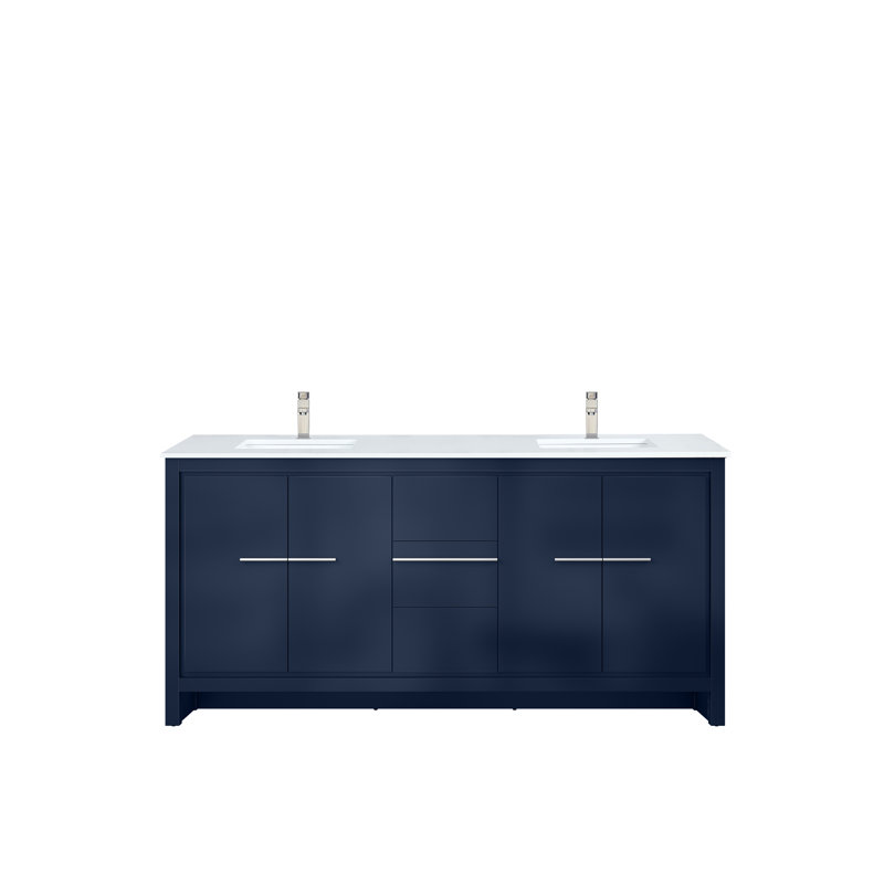 Lafarre 72" W x 20" D Double Bath Vanity, Cultured Faucet Set, Navy Blue, White Quartz
