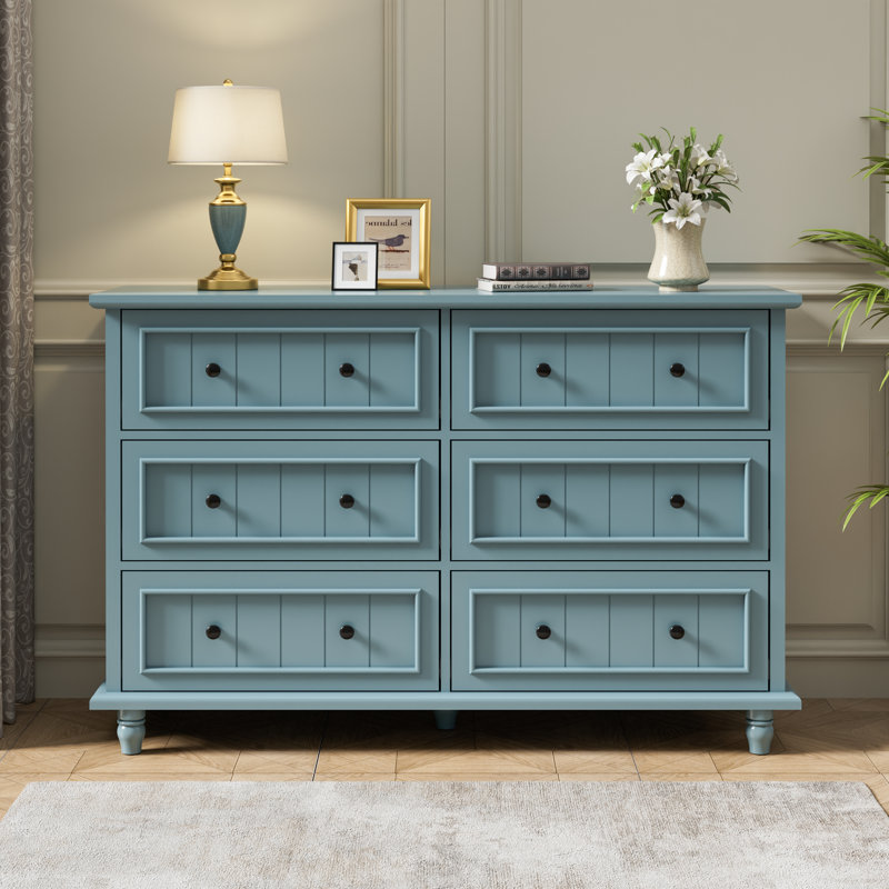Commode double 6 tiroirs 47,2 po Amarilys, Bleu