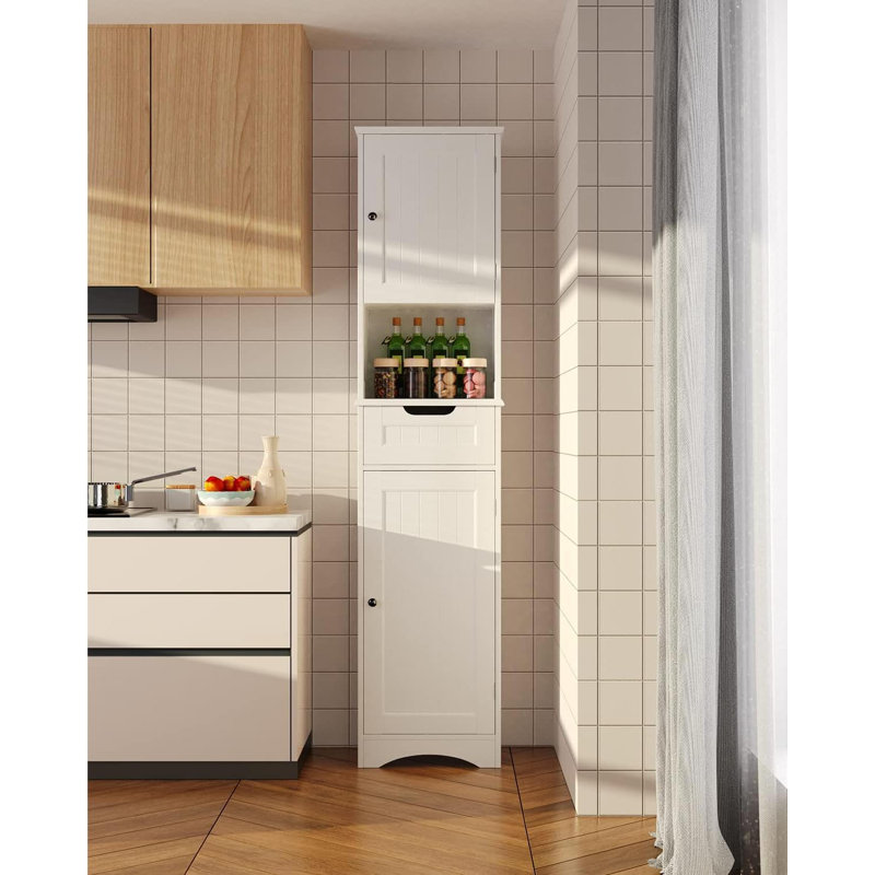 67" H Tall Bathroom Cabinet, Storage Cabinet With 2 Doors & Drawer, Narrow Linen Tower Freestanding Adjustable Shelves For Home, Kitchen, Versatile, Anti-Tipping