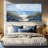 Coastal Beach Wall Art, Wildflowers on Blue Shore Canvas Print, Modern Coastal Landscape for Living Room or Hallway, 29"X57"-1372665695