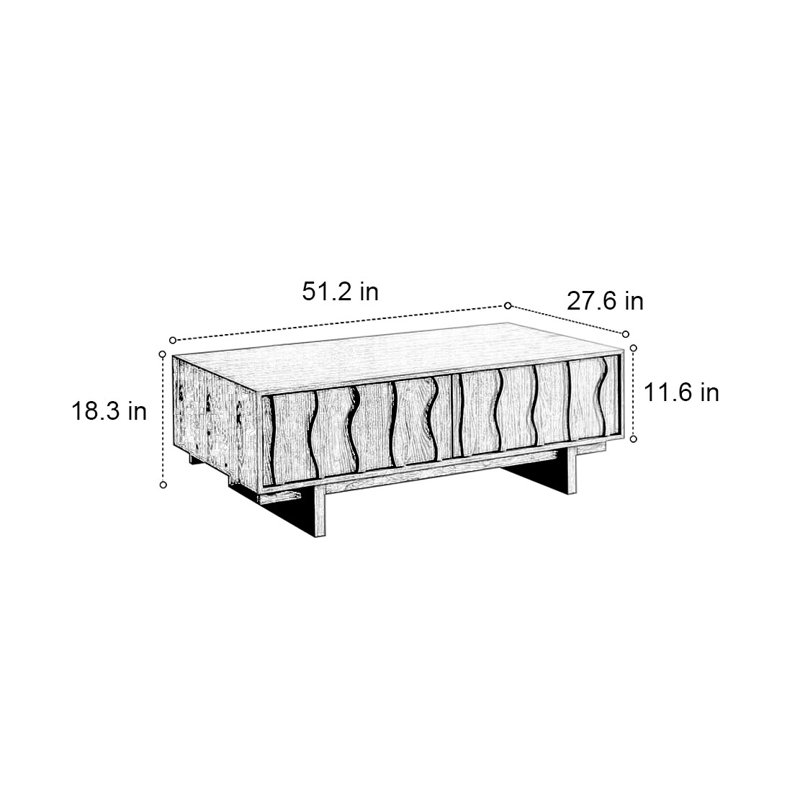 Light luxury retro rectangular coffee table, 18.3" H x 51.2" L x 27.6" W