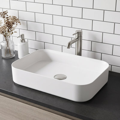 VIGO UltraThin™ 21-in L x 14-in W Matte White Matte Stone™ Vessel Rectangular Minimalist Bathroom Sink