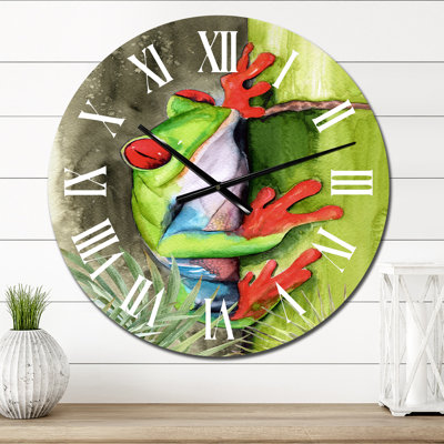 Red Handed Frog Sitting on A Green Bamboo - Traditional Wall Clock