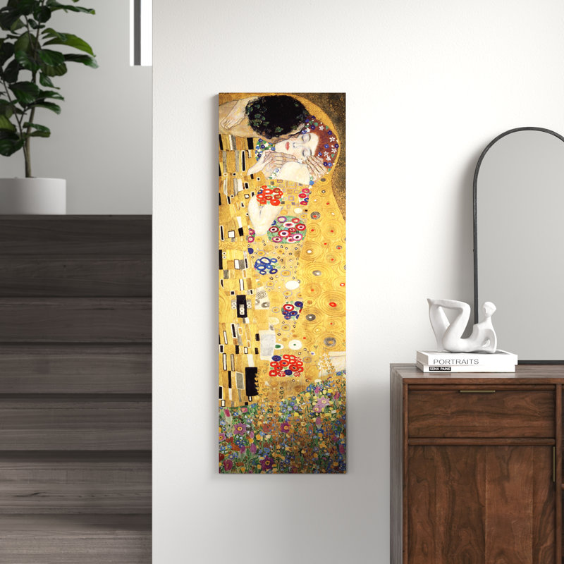 The Kiss, Cropped Vertical by Gustav Klimt - Print on Canvas, 30.48 cm H x 91.44 cm W x 1.91 cm D, Wrapped Canvas