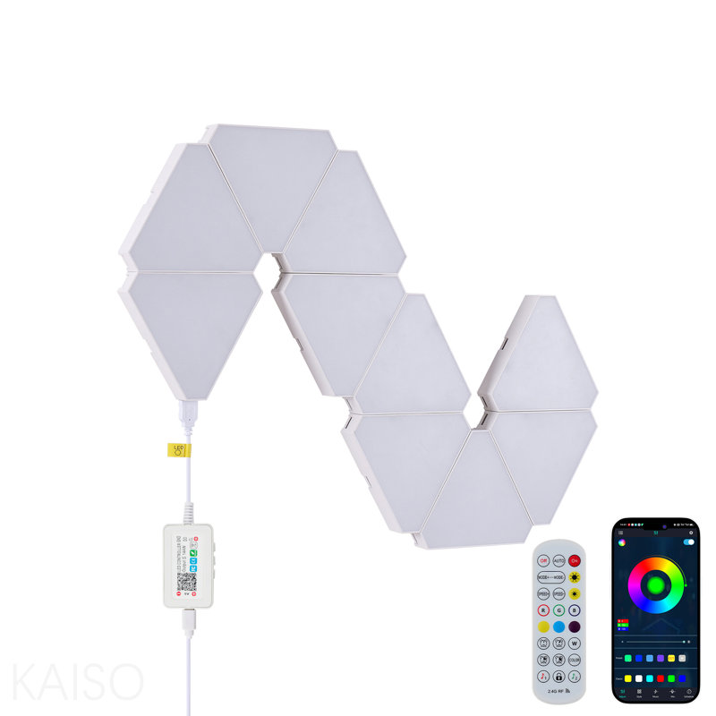 Lumières à DEL triangulaires, panneaux muraux de 10 RVB, panneau lumineux modulaire intelligent avec application, télécommande et synchro de musique, mur lumineux en nid d'abeille dans la salle de jeux, décoration de chambre à coucher